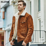 New Men's Real Leather Jacket Genuine Leather With Faux Shearling Warm Coat Men