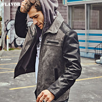 New Men's Genuine Leather Jacket with Detachable Hood Men Real Leather Motorcycle Coat