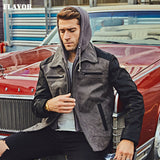 New Men's Genuine Leather Jacket with Detachable Hood Men Real Leather Motorcycle Coat