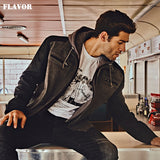 New Men's Genuine Leather Jacket with Detachable Hood Men Real Leather Motorcycle Coat