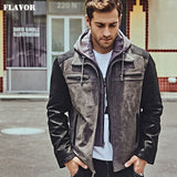 New Men's Genuine Leather Jacket with Detachable Hood Men Real Leather Motorcycle Coat