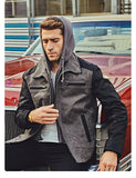 New Men's Genuine Leather Jacket with Detachable Hood Men Real Leather Motorcycle Coat